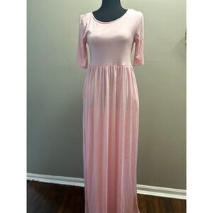 Pink Maxi Dress Womens Elbow Sleeve